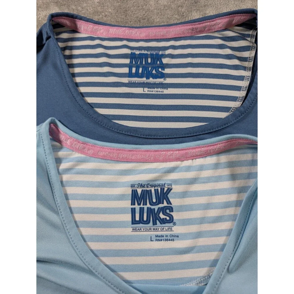 2 Muk Luks Pajama Tank Tops Womens L Blue Cloud Knit Sleepwear Nightshirts - Picture 6 of 9